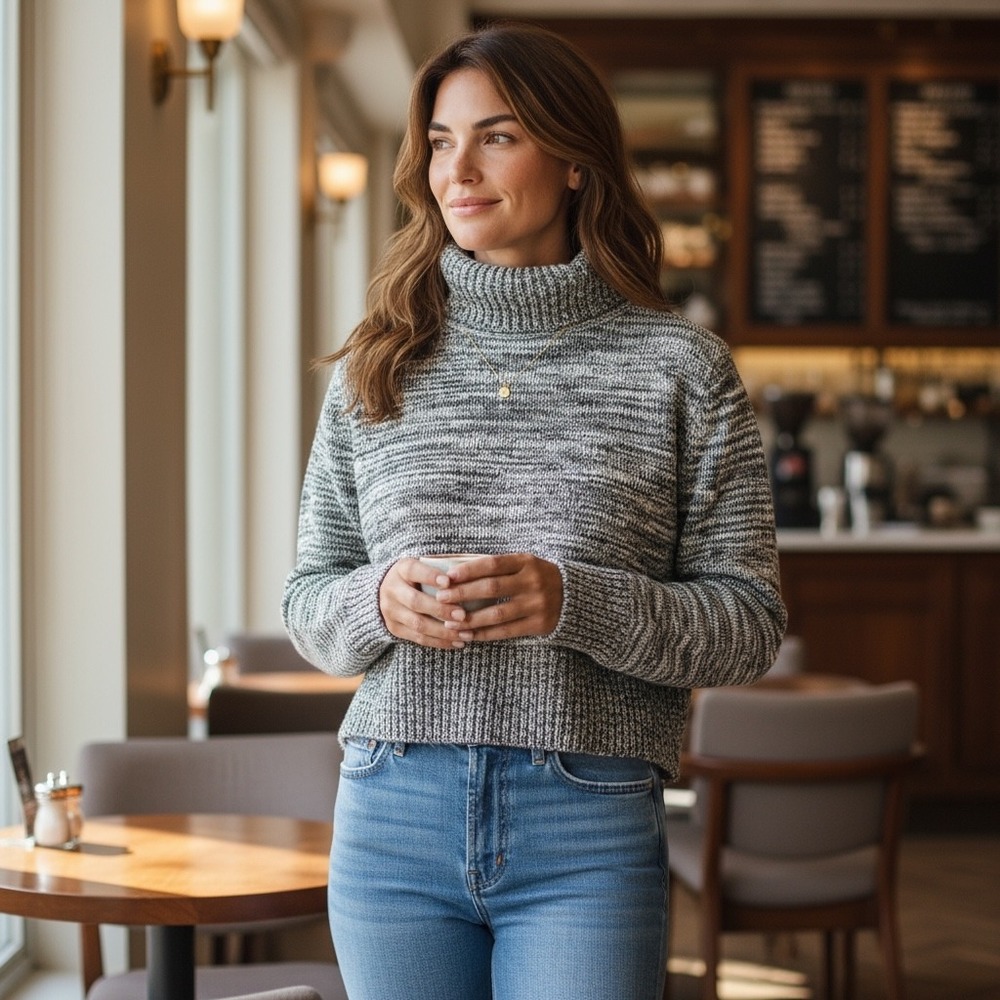 Pria Knit Turtleneck Sweater Women's Medium‎ Marled Gray Cotton